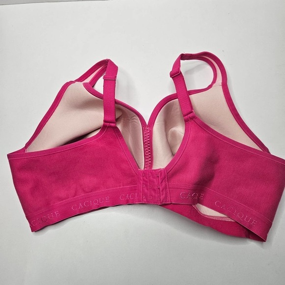 Cacique Lightly Lined No Wire‎ Bra Pink Cotton/Lace 46C Hot Pink Wireless - Picture 3 of 7